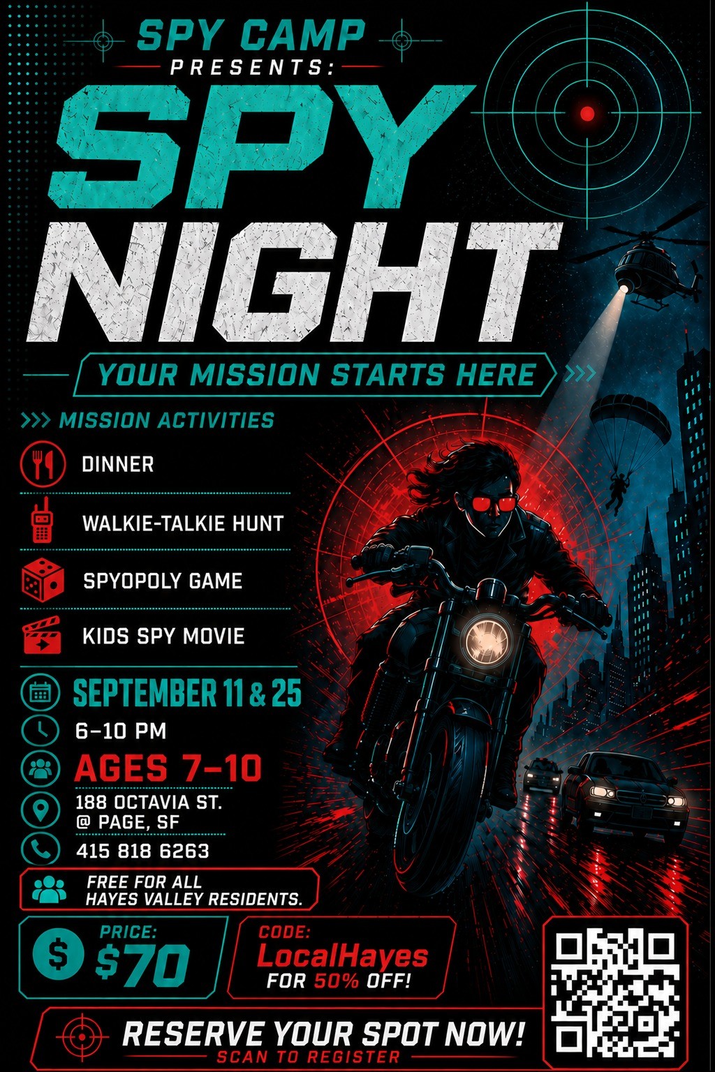 Poster for Spy Camp Presents: Spy Night, September 25, 2026 at 188 Octavia St, San Francisco